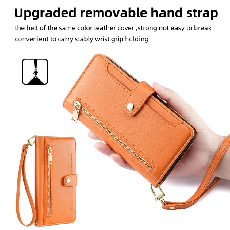 For Samsung Galaxy S21 5G Sheep Texture Cross-body Zipper Wallet Leather Phone Case(Orange) - Galaxy S21 5G Cases by buy2fix | Online Shopping UK | buy2fix