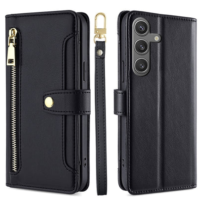For Samsung Galaxy S24 Ultra 5G Sheep Texture Cross-body Zipper Wallet Leather Phone Case(Black) - Galaxy S24 Ultra 5G Cases by buy2fix | Online Shopping UK | buy2fix
