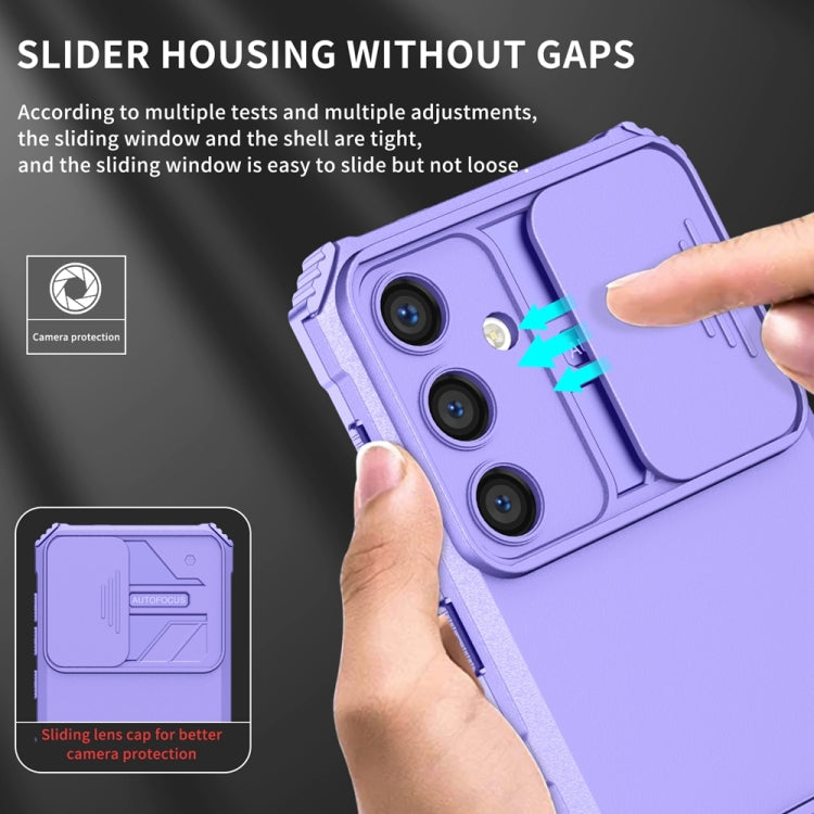 For Samsung Galaxy S24 5G Stereoscopic Holder Sliding Camshield Phone Case(Purple) - Galaxy S24 5G Cases by buy2fix | Online Shopping UK | buy2fix