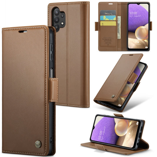 For Samsung Galaxy A32 5G / M32 5G CaseMe 023 Butterfly Buckle Litchi Texture RFID Anti-theft Leather Phone Case(Brown) - Galaxy Phone Cases by CaseMe | Online Shopping UK | buy2fix