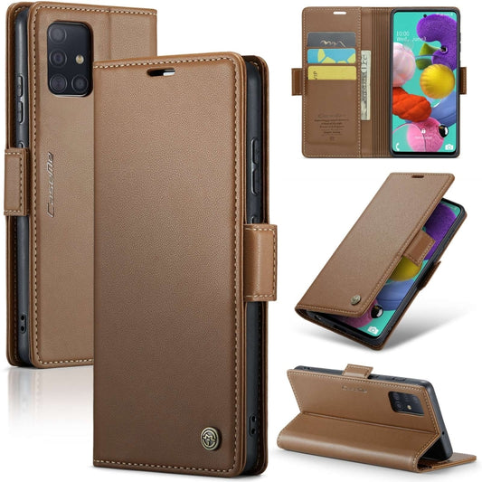 For Samsung Galaxy A51 4G/M40s CaseMe 023 Butterfly Buckle Litchi Texture RFID Anti-theft Leather Phone Case(Brown) - Galaxy Phone Cases by CaseMe | Online Shopping UK | buy2fix