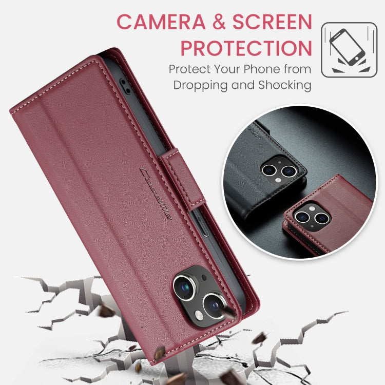 For iPhone 15 Plus CaseMe 023 Butterfly Buckle Litchi Texture RFID Anti-theft Leather Phone Case(Wine Red) - iPhone 15 Plus Cases by CaseMe | Online Shopping UK | buy2fix