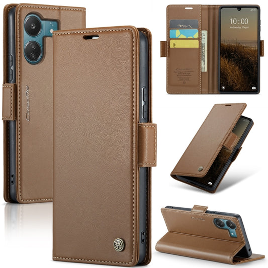 For Xiaomi Poco C65 4G CaseMe 023 Butterfly Buckle Litchi Texture RFID Anti-theft Leather Phone Case(Brown) - Xiaomi Cases by CaseMe | Online Shopping UK | buy2fix