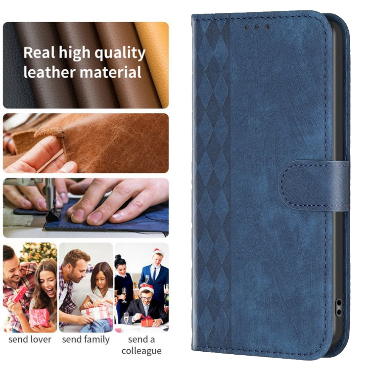 For Samsung Galaxy S23 FE 5G Plaid Embossed Leather Phone Case(Blue) - Galaxy S23 FE 5G Cases by buy2fix | Online Shopping UK | buy2fix