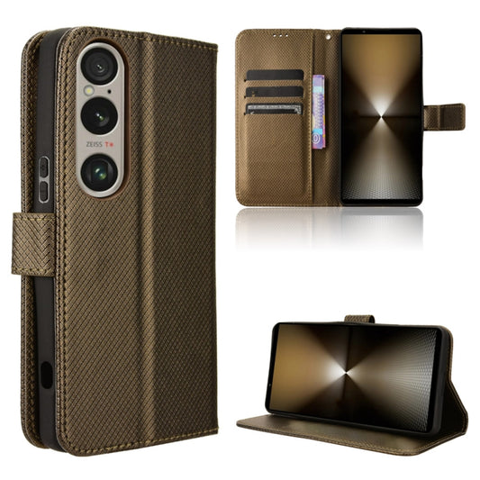 For Sony Xperia 1 VI 2024 Diamond Texture Leather Phone Case(Brown) - Sony Cases by buy2fix | Online Shopping UK | buy2fix