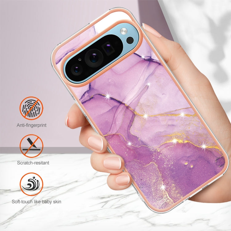 For Google Pixel 9 / 9 Pro Electroplating Marble Dual-side IMD Phone Case(Purple 001) - Google Cases by buy2fix | Online Shopping UK | buy2fix