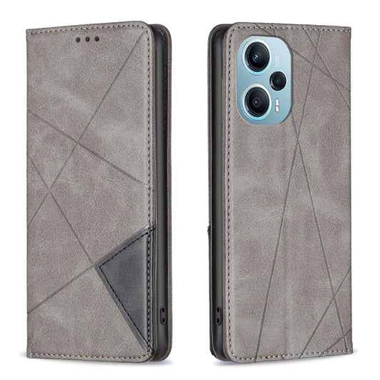 For Xiaomi Poco F5 5G / Redmi Note 12 Turbo Rhombus Texture Magnetic Leather Phone Case(Grey) - Xiaomi Cases by buy2fix | Online Shopping UK | buy2fix