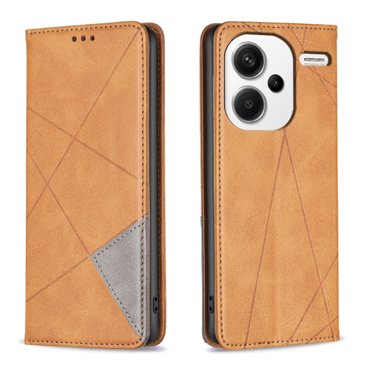 For Xiaomi Redmi Note 13 Pro+ 5G Rhombus Texture Magnetic Leather Phone Case(Yellow) - Xiaomi Cases by buy2fix | Online Shopping UK | buy2fix