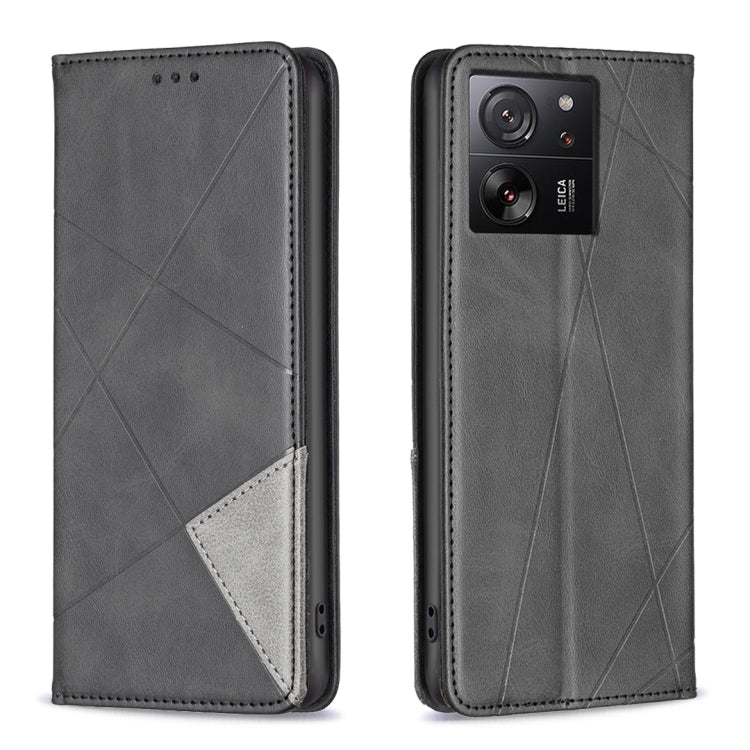 For Xiaomi 13T / 13T Pro / Redmi K60 Ultra Rhombus Texture Magnetic Leather Phone Case(Black) - Redmi K60 Ultra Cases by buy2fix | Online Shopping UK | buy2fix