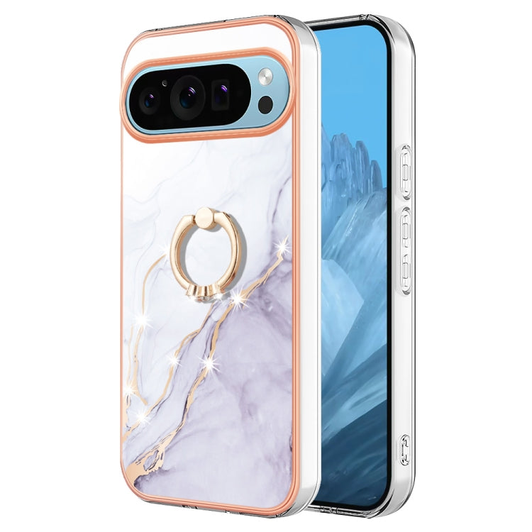 For Google Pixel 9 Pro Electroplating Marble IMD TPU Phone Case with Ring Holder(White 006) - Google Cases by buy2fix | Online Shopping UK | buy2fix