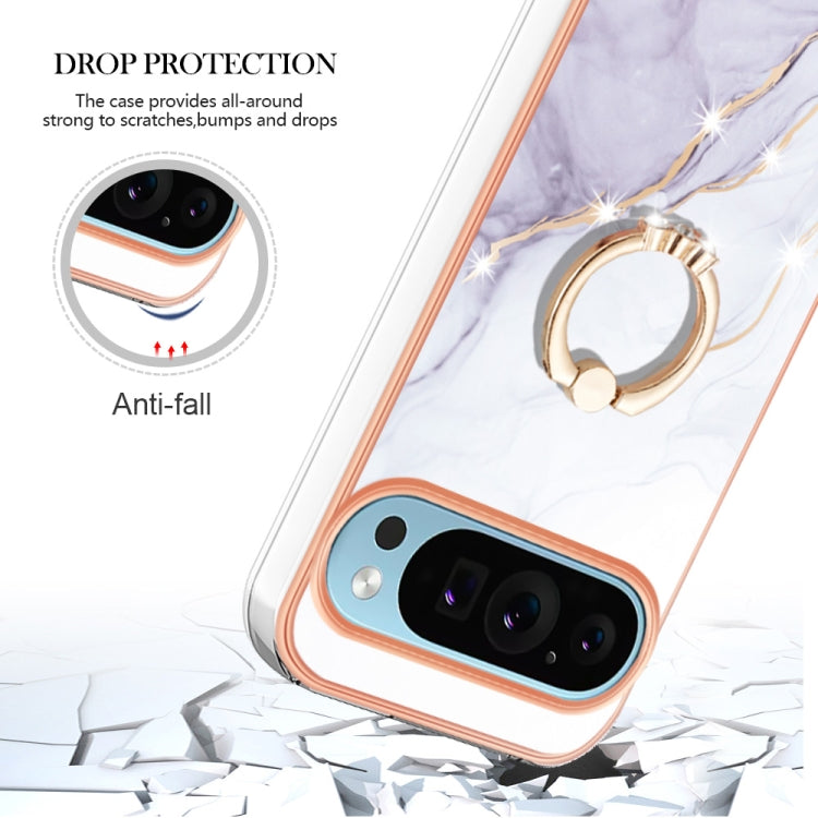 For Google Pixel 9 Pro Electroplating Marble IMD TPU Phone Case with Ring Holder(White 006) - Google Cases by buy2fix | Online Shopping UK | buy2fix