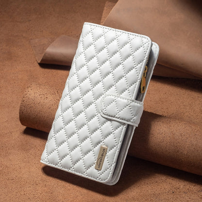 For Xiaomi Redmi K70 / K70 Pro Diamond Lattice Zipper Wallet Leather Flip Phone Case(White) - K70 Pro Cases by buy2fix | Online Shopping UK | buy2fix