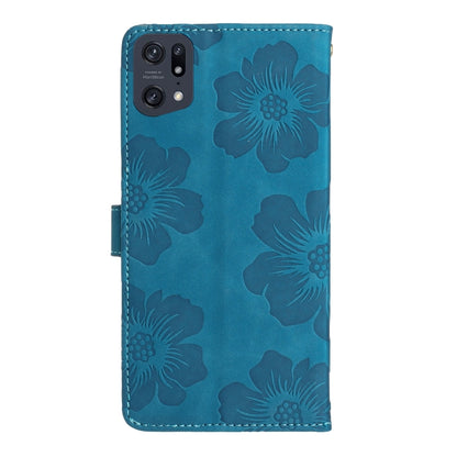 For OPPO Find X5 Flower Embossing Pattern Leather Phone Case(Blue) - OPPO Cases by buy2fix | Online Shopping UK | buy2fix