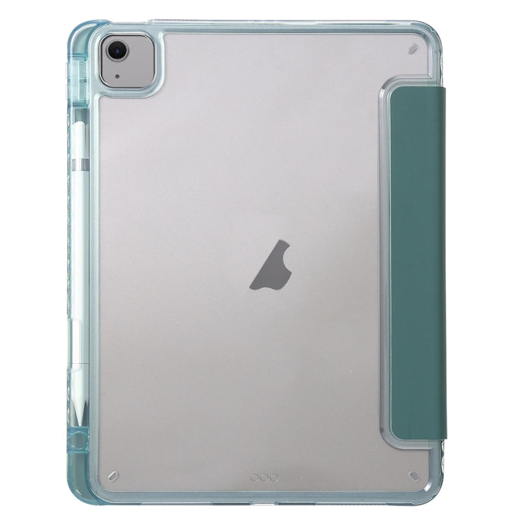 For iPad Air 13 2024 Clear Acrylic 3-Fold Leather Tablet Case(Dark Green) - iPad Air 13 2024 Cases by buy2fix | Online Shopping UK | buy2fix