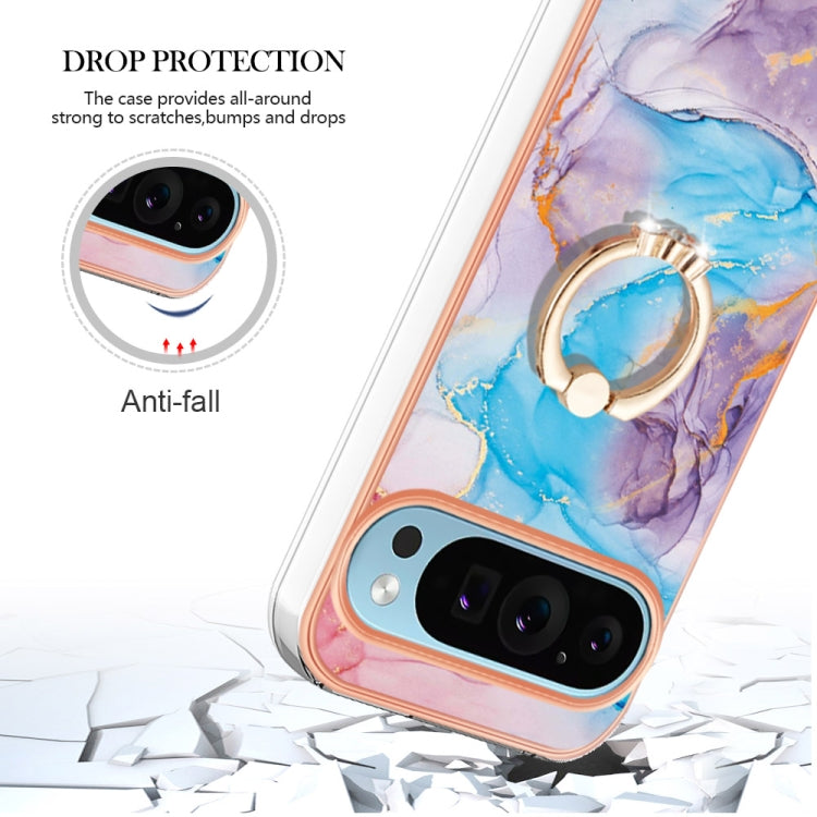 For Google Pixel 9 Pro XL Electroplating IMD TPU Phone Case with Ring(Blue Marble) - Google Cases by buy2fix | Online Shopping UK | buy2fix