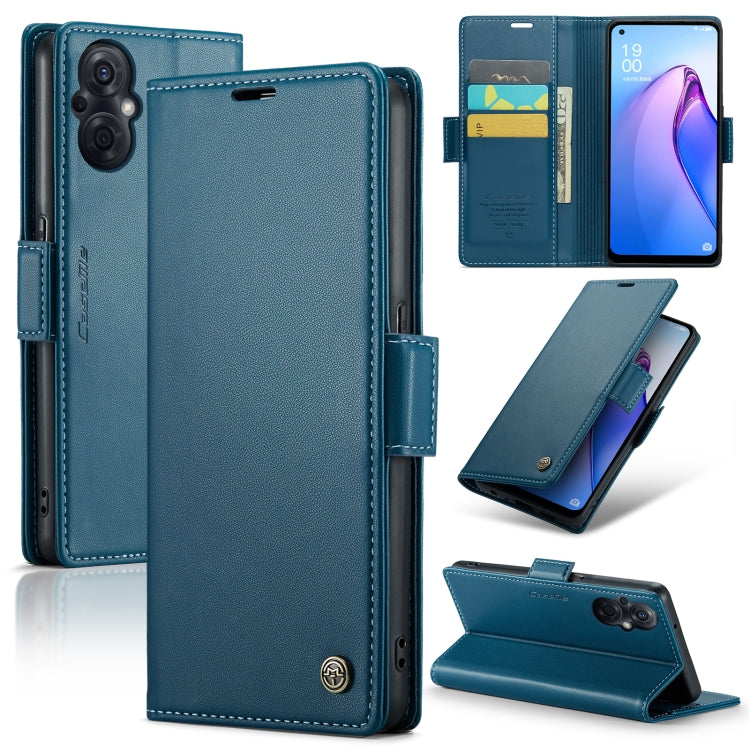 For OPPO Reno8 Lite Global CaseMe 023 Butterfly Buckle Litchi Texture RFID Anti-theft Leather Phone Case(Blue) - OPPO Cases by CaseMe | Online Shopping UK | buy2fix