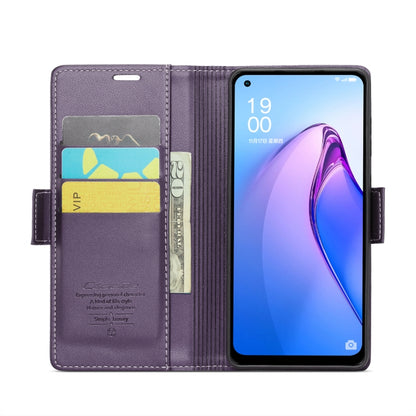 For OPPO Reno8 5G Global CaseMe 023 Butterfly Buckle Litchi Texture RFID Anti-theft Leather Phone Case(Pearly Purple) - OPPO Cases by CaseMe | Online Shopping UK | buy2fix