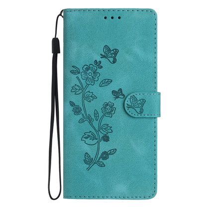 For iPhone 16 Flower Butterfly Embossing Pattern Leather Phone Case(Sky Blue) - iPhone 16 Cases by buy2fix | Online Shopping UK | buy2fix