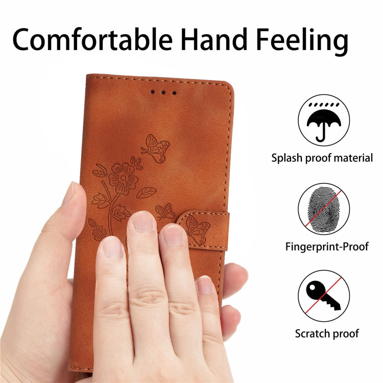 For iPhone 16 Plus Flower Butterfly Embossing Pattern Leather Phone Case(Brown) - iPhone 16 Plus Cases by buy2fix | Online Shopping UK | buy2fix