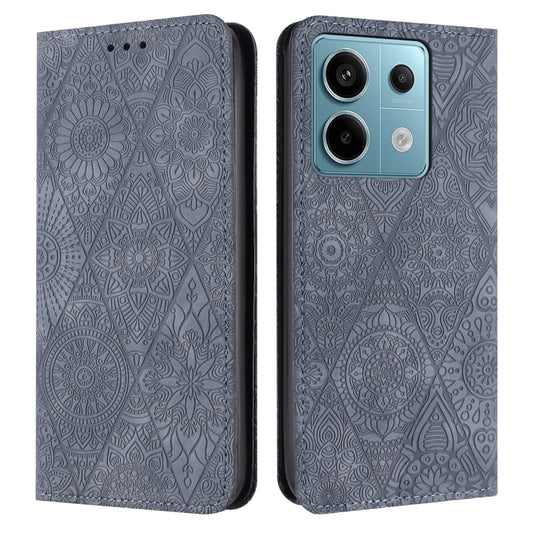 For Xiaomi Redmi Note 13 Pro 5G Ethnic Embossed Adsorption Leather Phone Case(Grey) - Note 13 Pro Cases by buy2fix | Online Shopping UK | buy2fix