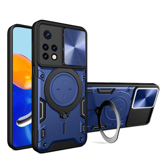 For Xiaomi Redmi Note 11 Global CD Texture Sliding Camshield Magnetic Holder Phone Case(Blue) - Xiaomi Cases by buy2fix | Online Shopping UK | buy2fix