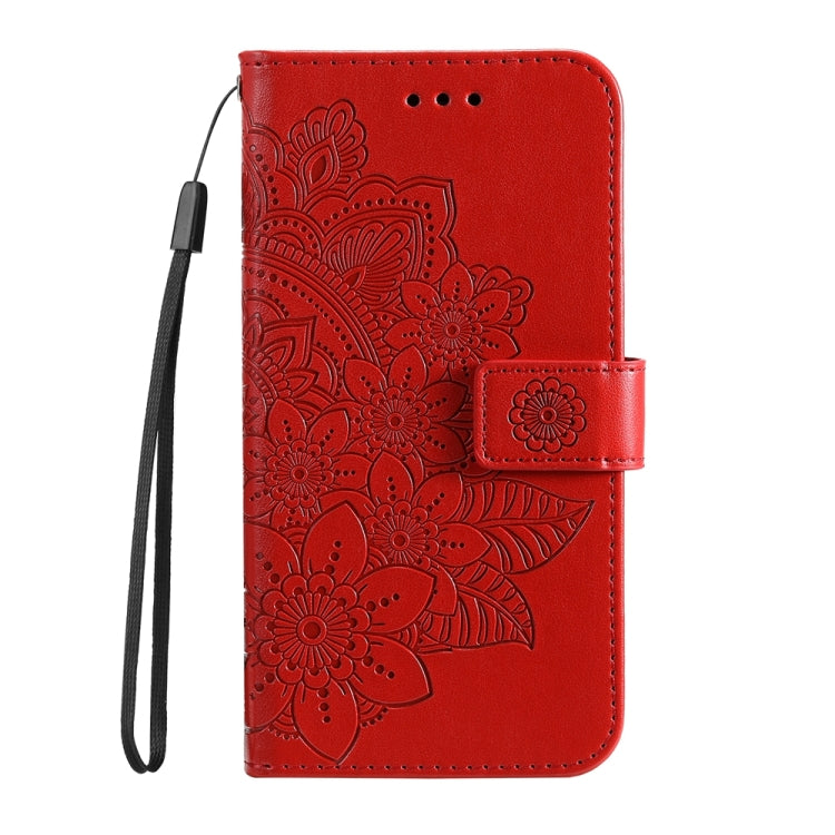 For Xiaomi Redmi Note13 4G 7-petal Flowers Embossing Leather Phone Case(Red) - Note 13 Cases by buy2fix | Online Shopping UK | buy2fix