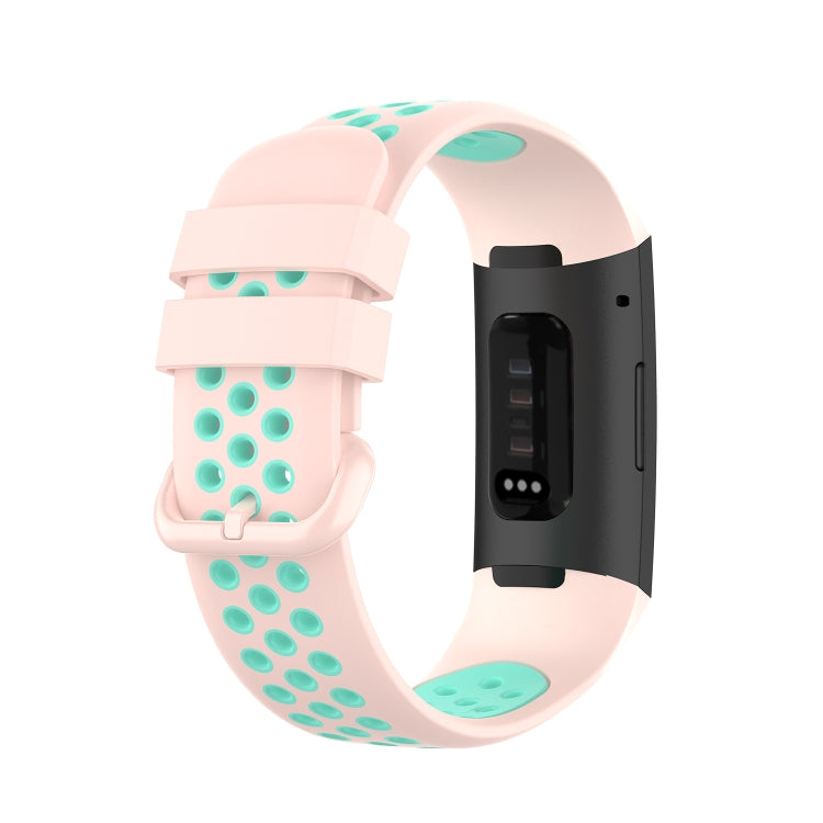 For Fitbit Charge 4 / Charge 3 / Charge 3 SE Watch Button Two Colors Silicone Replacement Strap Watchband(Light Pink Teal) - Watch Bands by buy2fix | Online Shopping UK | buy2fix