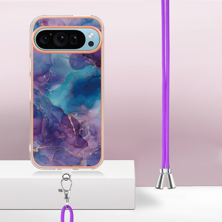 For Google Pixel 9 / 9 Pro Electroplating Marble Dual-side IMD Phone Case with Lanyard(Purple 016) - Google Cases by buy2fix | Online Shopping UK | buy2fix