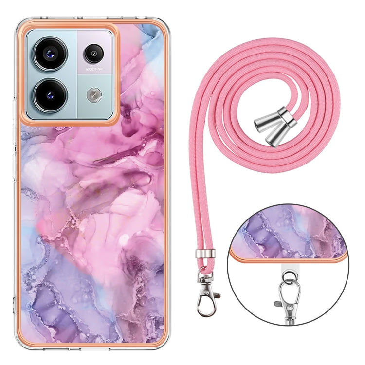 For Xiaomi Redmi Note 13 Pro 5G Global Electroplating Marble Dual-side IMD Phone Case with Lanyard(Pink 013) - Note 13 Pro Cases by buy2fix | Online Shopping UK | buy2fix