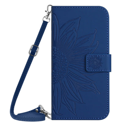 For iPhone SE 2024 Skin Feel Sun Flower Embossed Flip Leather Phone Case with Lanyard(Dark Blue) - More iPhone Cases by buy2fix | Online Shopping UK | buy2fix