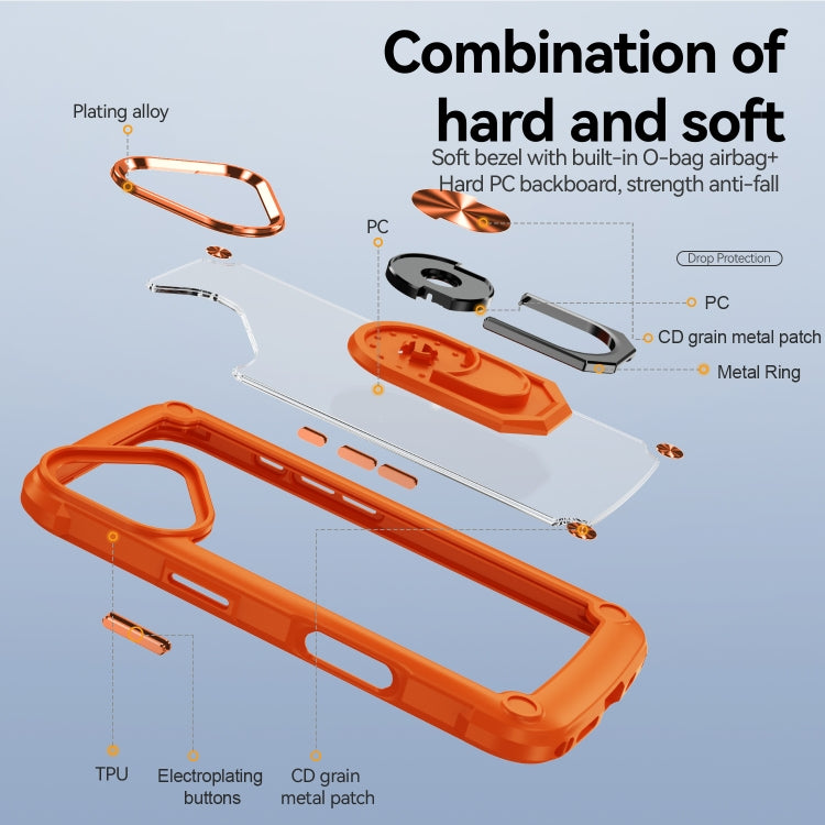 For iPhone 16 TPU + PC Lens Protection Phone Case with Ring Holder(Orange) - iPhone 16 Cases by buy2fix | Online Shopping UK | buy2fix