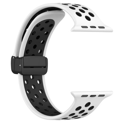 For Apple Watch 8 41mm Magnetic Buckle Silicone Watch Band(White Black) - Watch Bands by buy2fix | Online Shopping UK | buy2fix