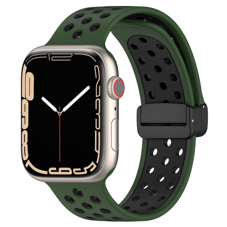 For Apple Watch 4 40mm Magnetic Buckle Silicone Watch Band(Army Green Black) - Watch Bands by buy2fix | Online Shopping UK | buy2fix