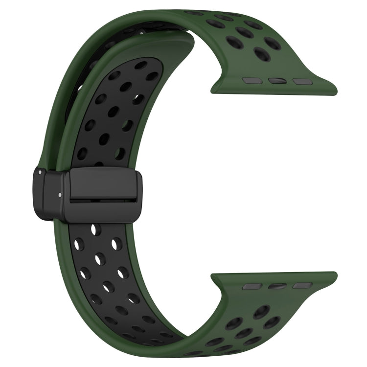 For Apple Watch 2 38mm Magnetic Buckle Silicone Watch Band(Army Green Black) - Watch Bands by buy2fix | Online Shopping UK | buy2fix