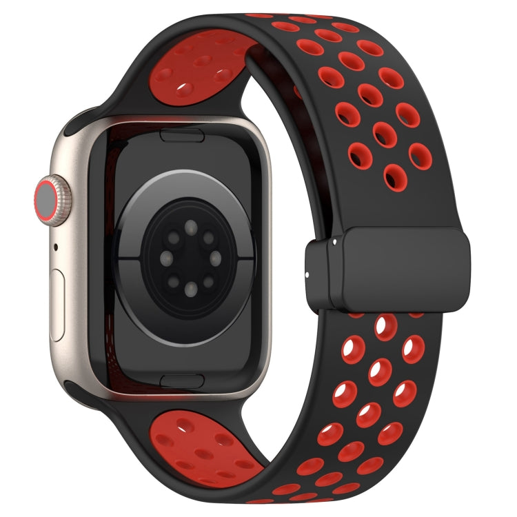 For Apple Watch 42mm Magnetic Buckle Silicone Watch Band(Black Red) - Watch Bands by buy2fix | Online Shopping UK | buy2fix