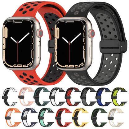 For Apple Watch 42mm Magnetic Buckle Silicone Watch Band(Black Red) - Watch Bands by buy2fix | Online Shopping UK | buy2fix