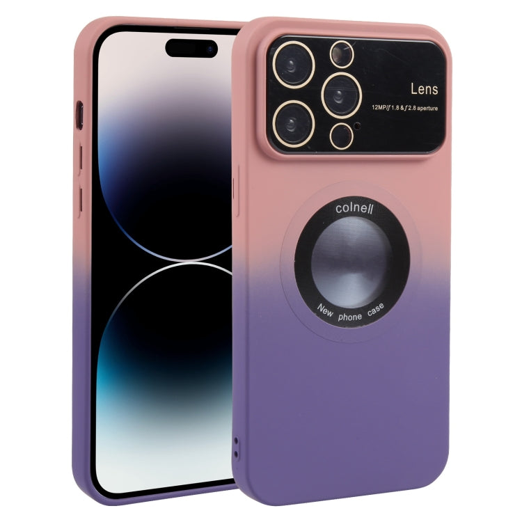 For iPhone 14 Pro Gradient Silicone Shockproof Magsafe Phone Case with Lens Film(Pink Purple) - iPhone 14 Pro Cases by buy2fix | Online Shopping UK | buy2fix