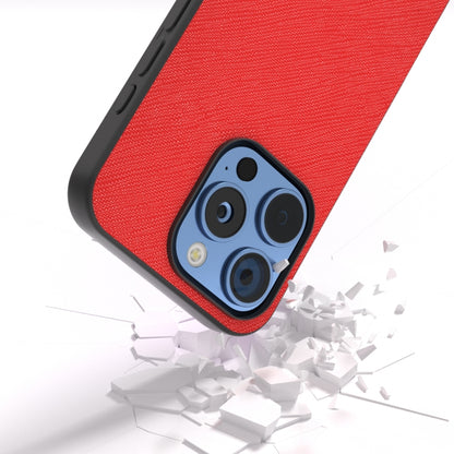 For iPhone 16 Pro ABEEL Cross Texture Genuine Leather Phone Case(Red) - iPhone 16 Pro Cases by buy2fix | Online Shopping UK | buy2fix