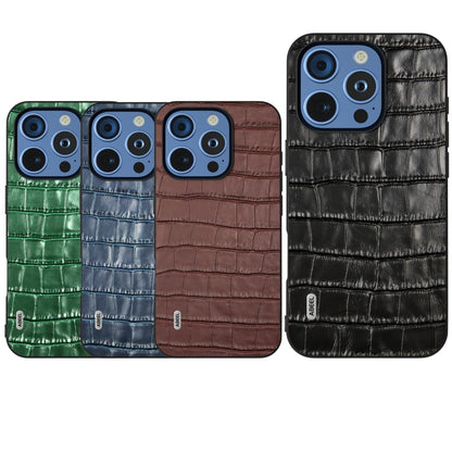 For iPhone 16 Pro ABEEL Crocodile Texture Genuine Leather Phone Case(Blue) - iPhone 16 Pro Cases by buy2fix | Online Shopping UK | buy2fix