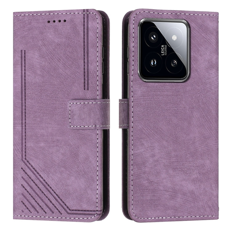 For Xiaomi 14 Pro Skin Feel Stripe Pattern Leather Phone Case with Long Lanyard(Purple) - 14 Pro Cases by buy2fix | Online Shopping UK | buy2fix