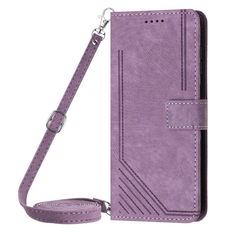 For Xiaomi 14 Pro Skin Feel Stripe Pattern Leather Phone Case with Long Lanyard(Purple) - 14 Pro Cases by buy2fix | Online Shopping UK | buy2fix