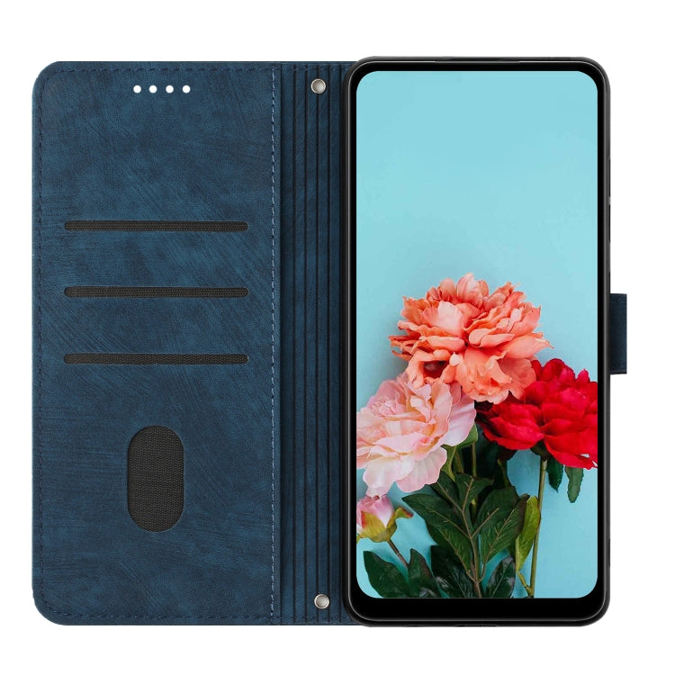 For Xiaomi Redmi K70 / K70 Pro Skin Feel Stripe Pattern Leather Phone Case with Long Lanyard(Blue) - K70 Pro Cases by buy2fix | Online Shopping UK | buy2fix