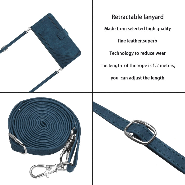 For Xiaomi 14 Ultra Skin Feel Stripe Pattern Leather Phone Case with Long Lanyard(Blue) - 14 Ultra Cases by buy2fix | Online Shopping UK | buy2fix