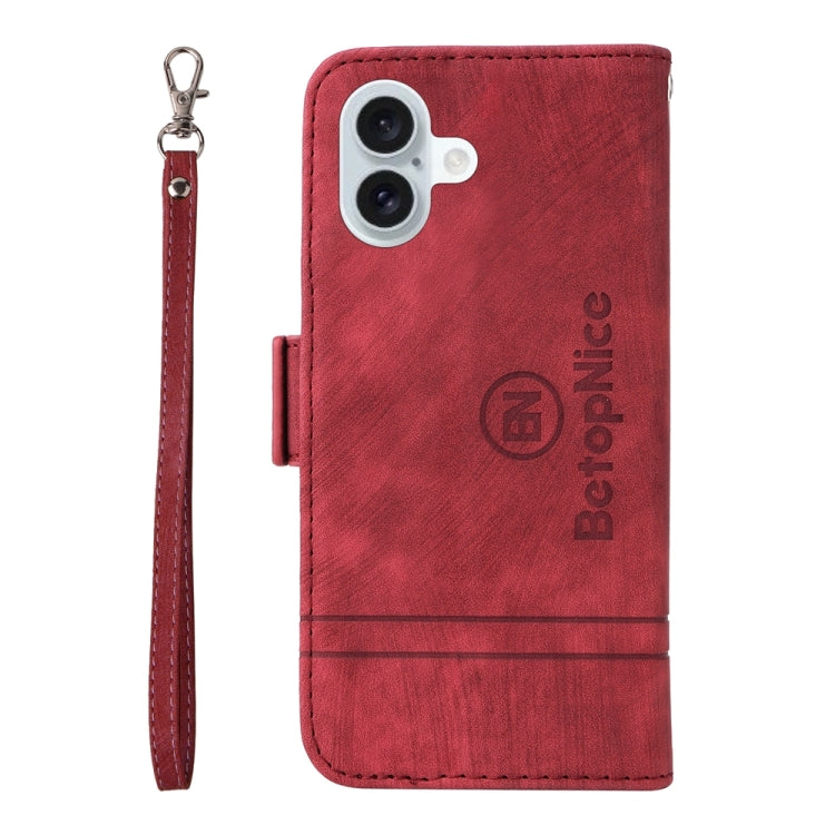 For iPhone 16 Plus BETOPNICE Dual-side Buckle Leather Phone Case(Red) - iPhone 16 Plus Cases by BETOPNICE | Online Shopping UK | buy2fix