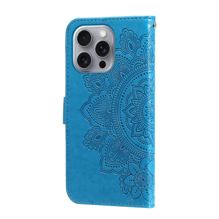 For iPhone 16 Pro Max 7-petal Flowers Embossing Leather Phone Case(Blue) - iPhone 16 Pro Max Cases by buy2fix | Online Shopping UK | buy2fix