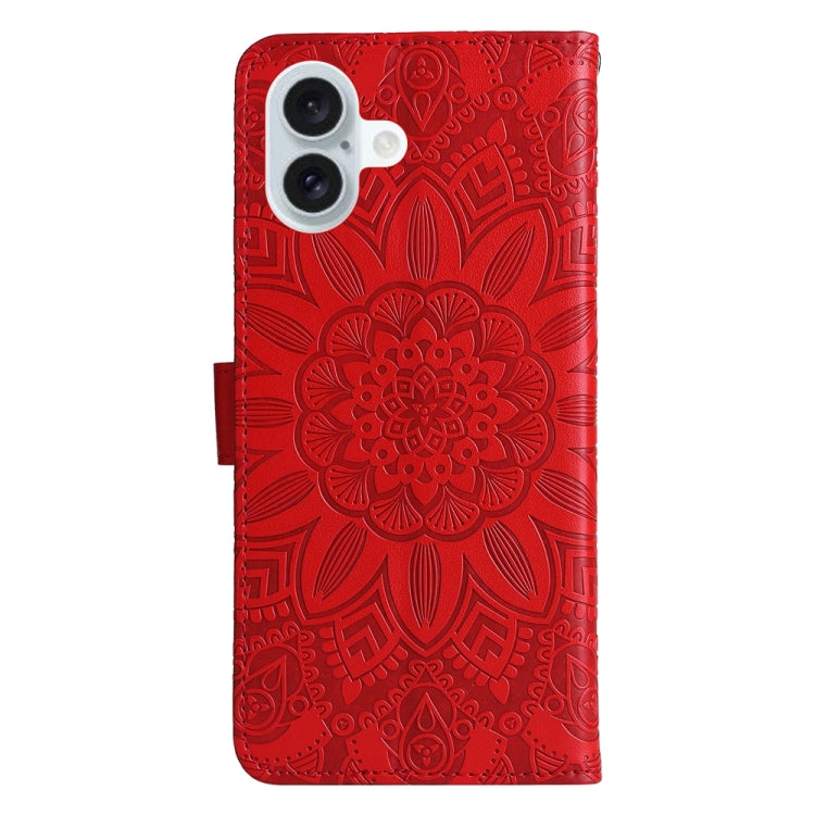 For iPhone 16 Plus Embossed Sunflower Leather Phone Case(Red) - iPhone 16 Plus Cases by buy2fix | Online Shopping UK | buy2fix