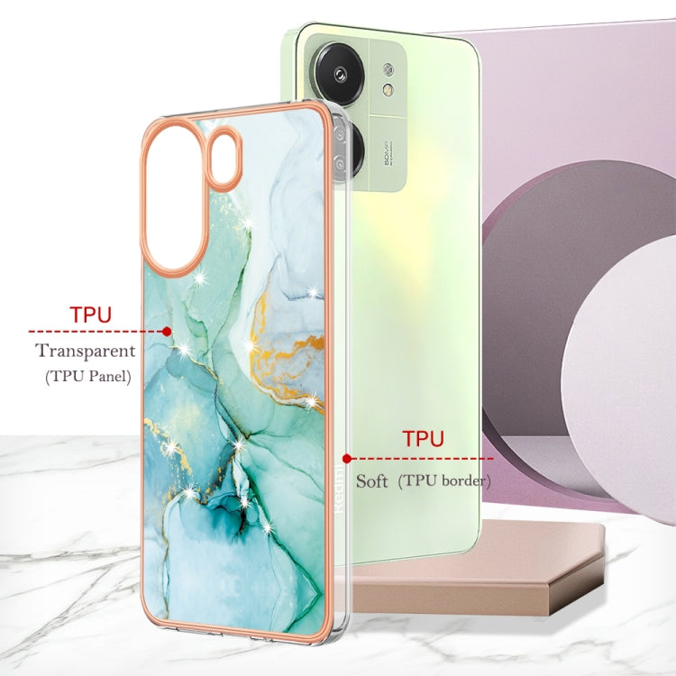 For Xiaomi Redmi 13C 4G Electroplating Marble Dual-side IMD Phone Case(Green 003) - 13C Cases by buy2fix | Online Shopping UK | buy2fix