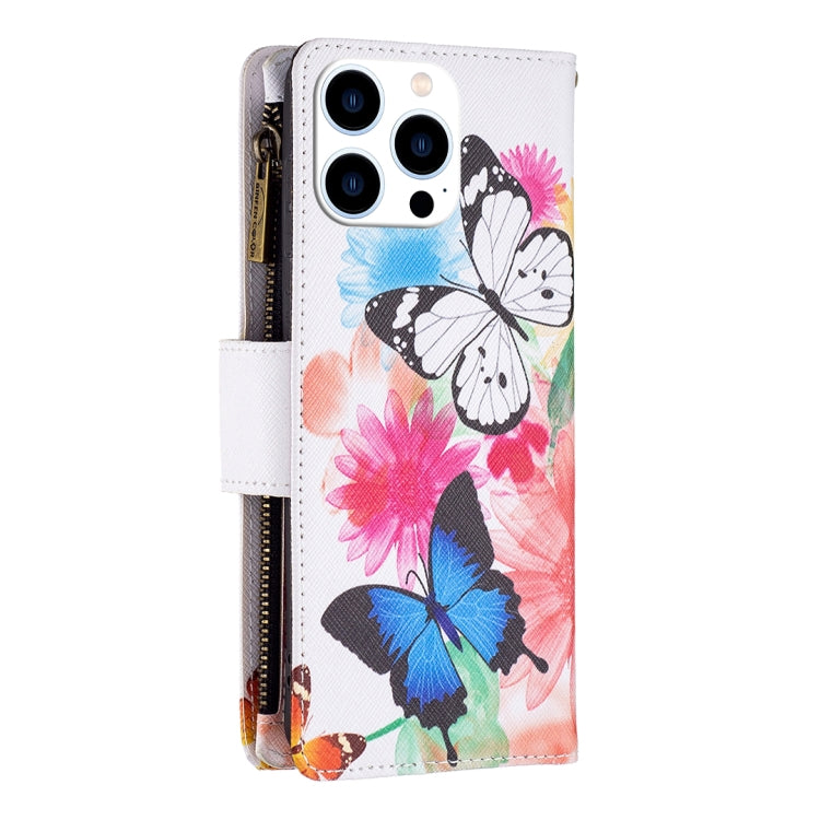 For iPhone 16 Pro Colored Drawing Pattern Zipper Phone Leather Case(Two Butterflies) - iPhone 16 Pro Cases by buy2fix | Online Shopping UK | buy2fix