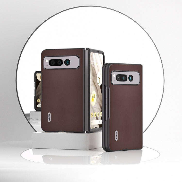 For Google Pixel Fold ABEEL Genuine Leather Xiaoya Series Phone Case(Coffee) - Google Cases by buy2fix | Online Shopping UK | buy2fix