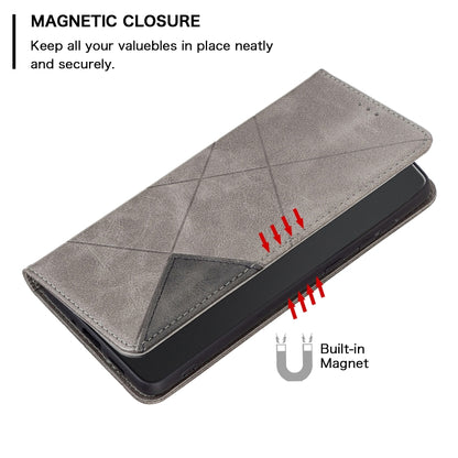 For iPhone 16 Pro Max Rhombus Texture Magnetic Leather Phone Case(Grey) - iPhone 16 Pro Max Cases by buy2fix | Online Shopping UK | buy2fix